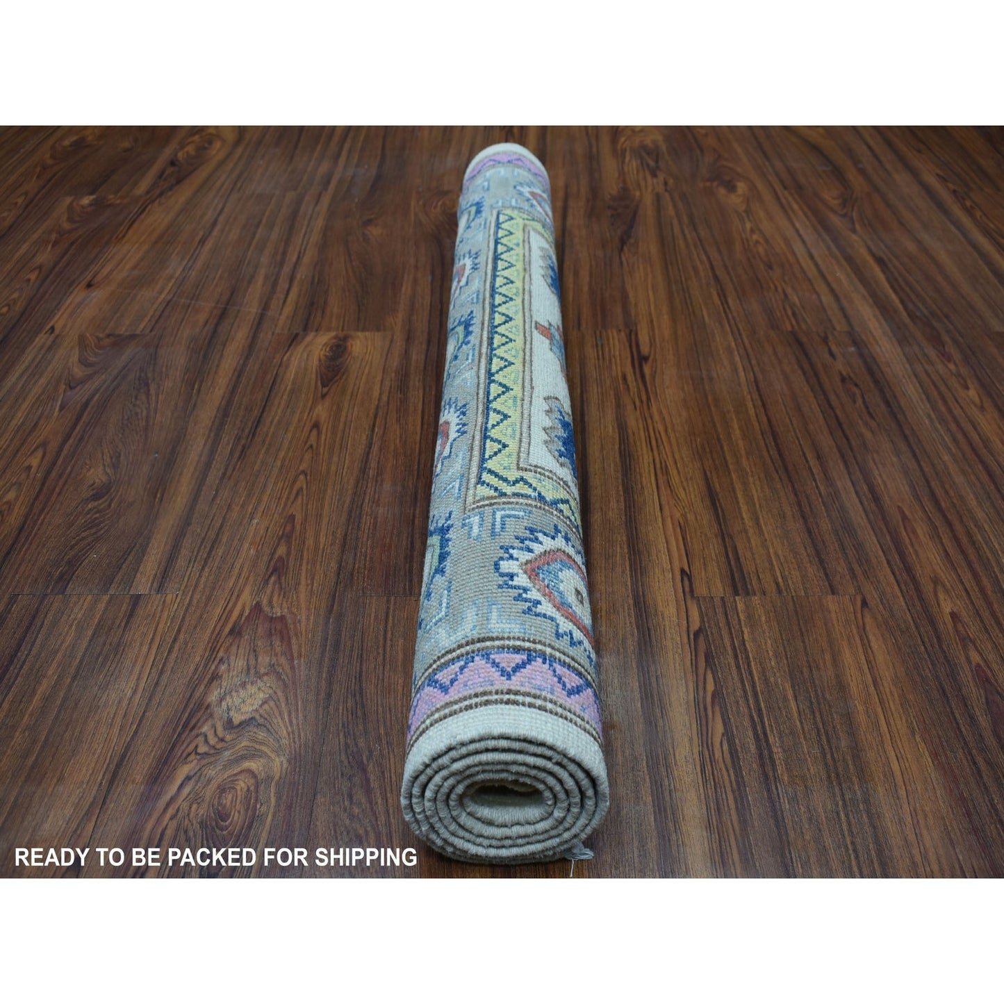 3'2"X4'10" Colorful Ivory Fusion Kazak Organic Wool Hand Knotted Rug