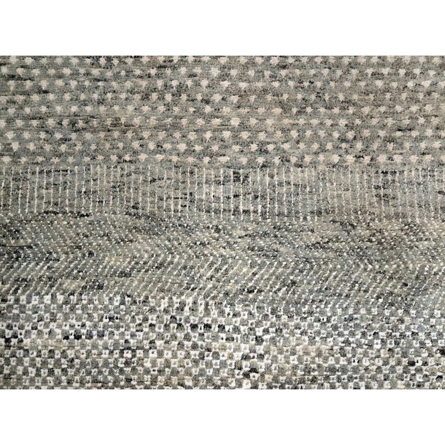 8'9"X12'3" Gray Grass Design Hand Knotted Wool And Silk Tone On Tone Rug