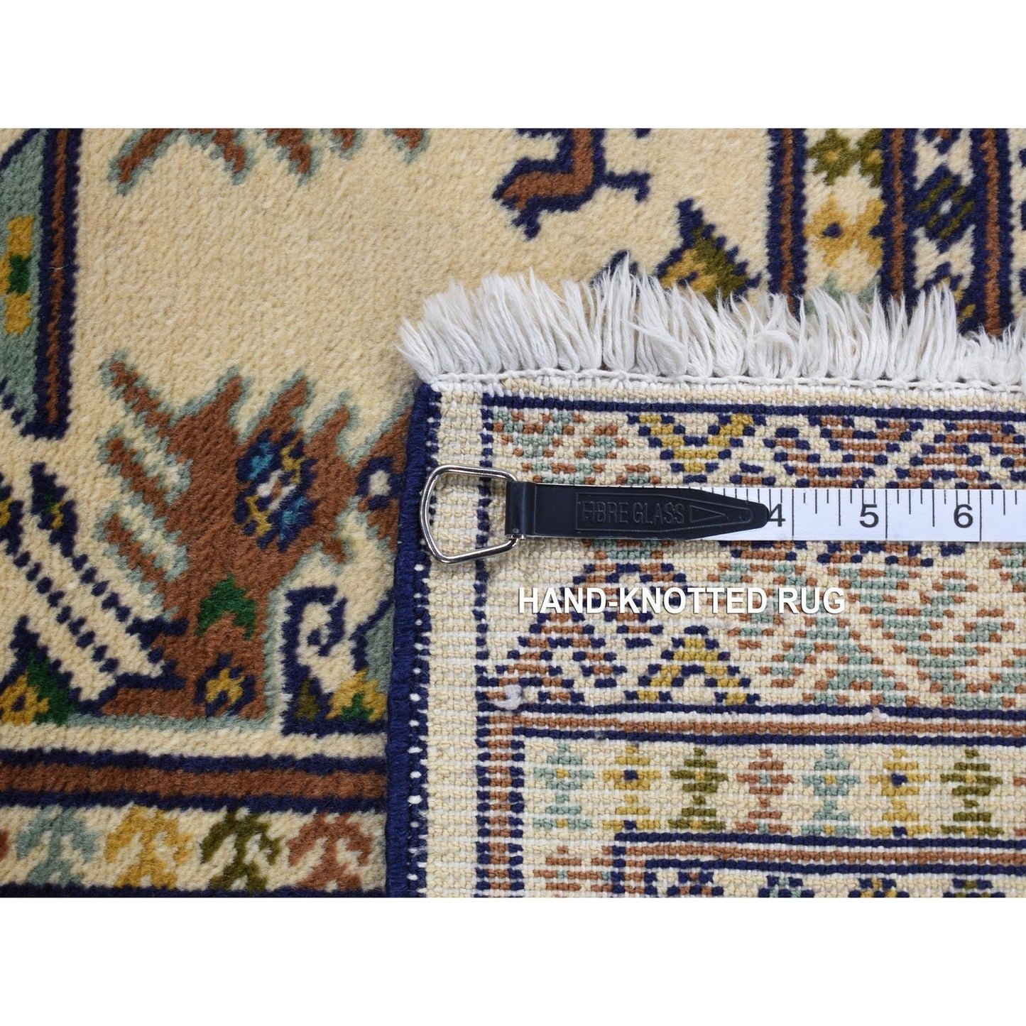 4'3"X5'7" Cream Color Hand Knotted Pure Wool Turkoman Bokara Design Rug