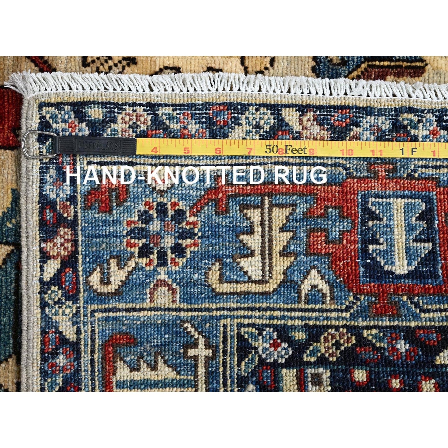 5'3"X8'6" Ivory Zoroastrian With Serrated Gul Motif Wool Hand Knotted Rug