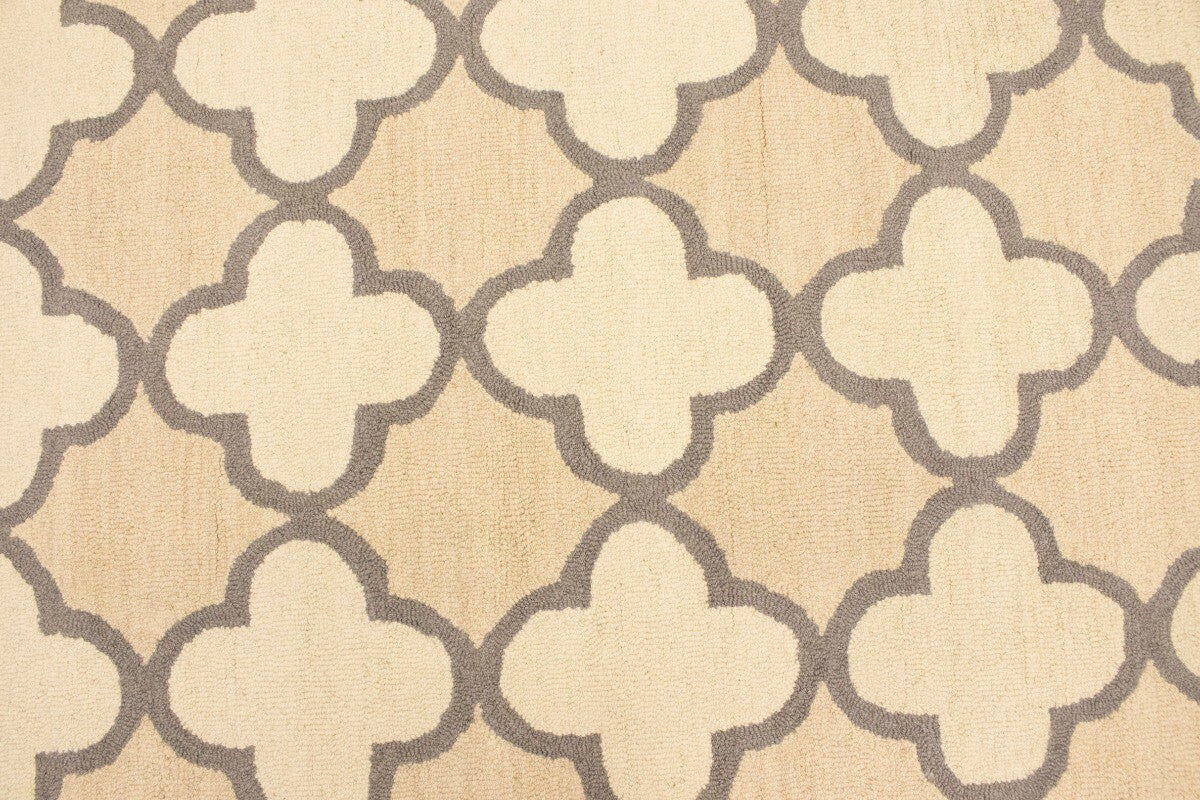 Cream Beige Trellis Style Rug Hand-Tufted Modern