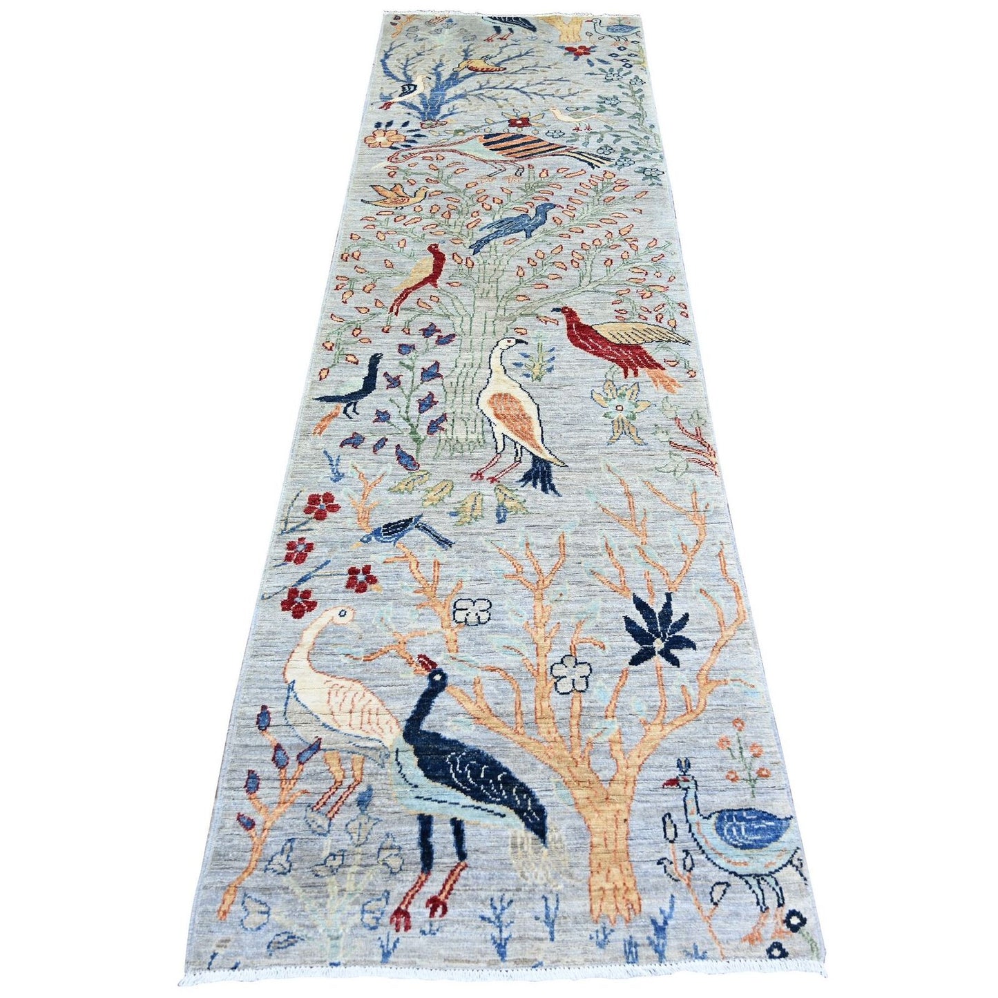 2'8"X9'6" Gray Soft Wool Hand Knotted Afghan Peshawar Runner Rug
