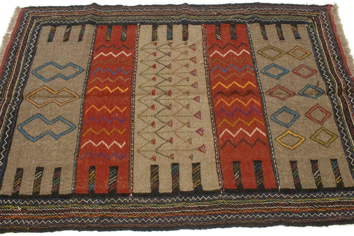 Tribal Sumak Herati Flat-Weave Oriental Rug Khaki