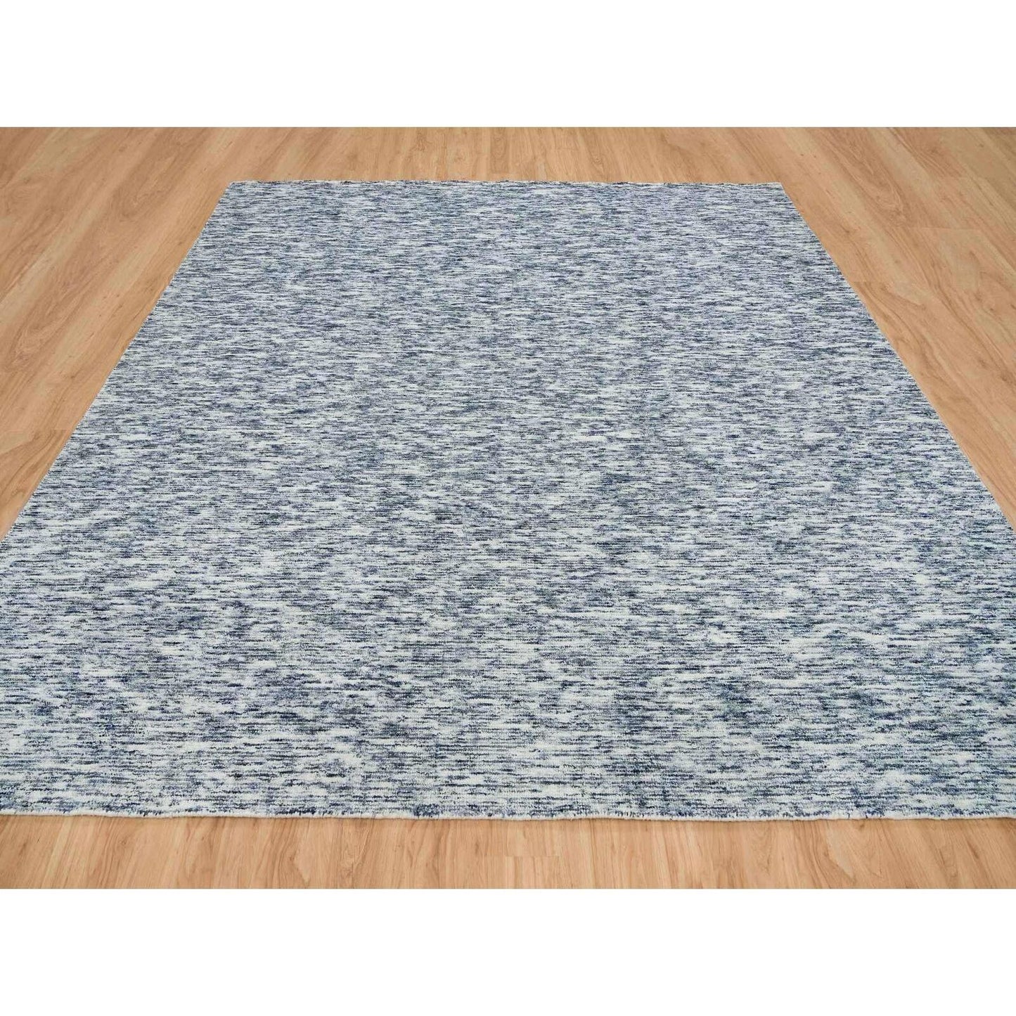 12'X12' Blue Wool Hand Loomed Modern Striae Design Oriental Square Rug