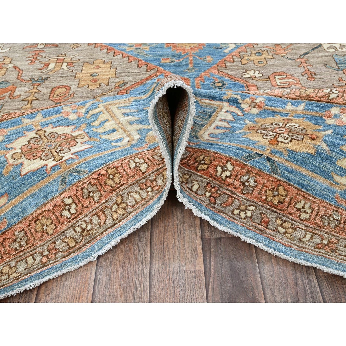 9'2"X12'3" Beaver Brown Peshawar Heris Hand Knotted High Mountain Wool Rug