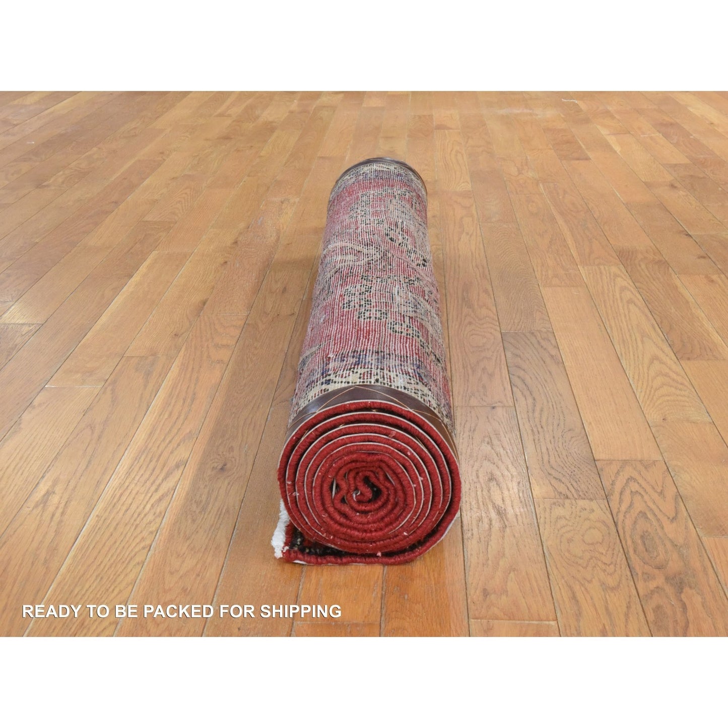3'4"X9'10" Red Semi Antique Zoroastrian Pure Wool Hand Knotted Runner Rug