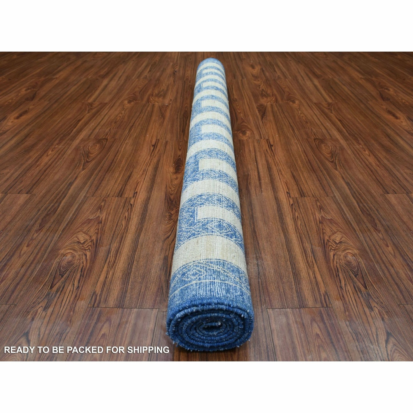 5'10"X8'9" Soft Wool Hand Knotted Denim Blue Maze Design Rug