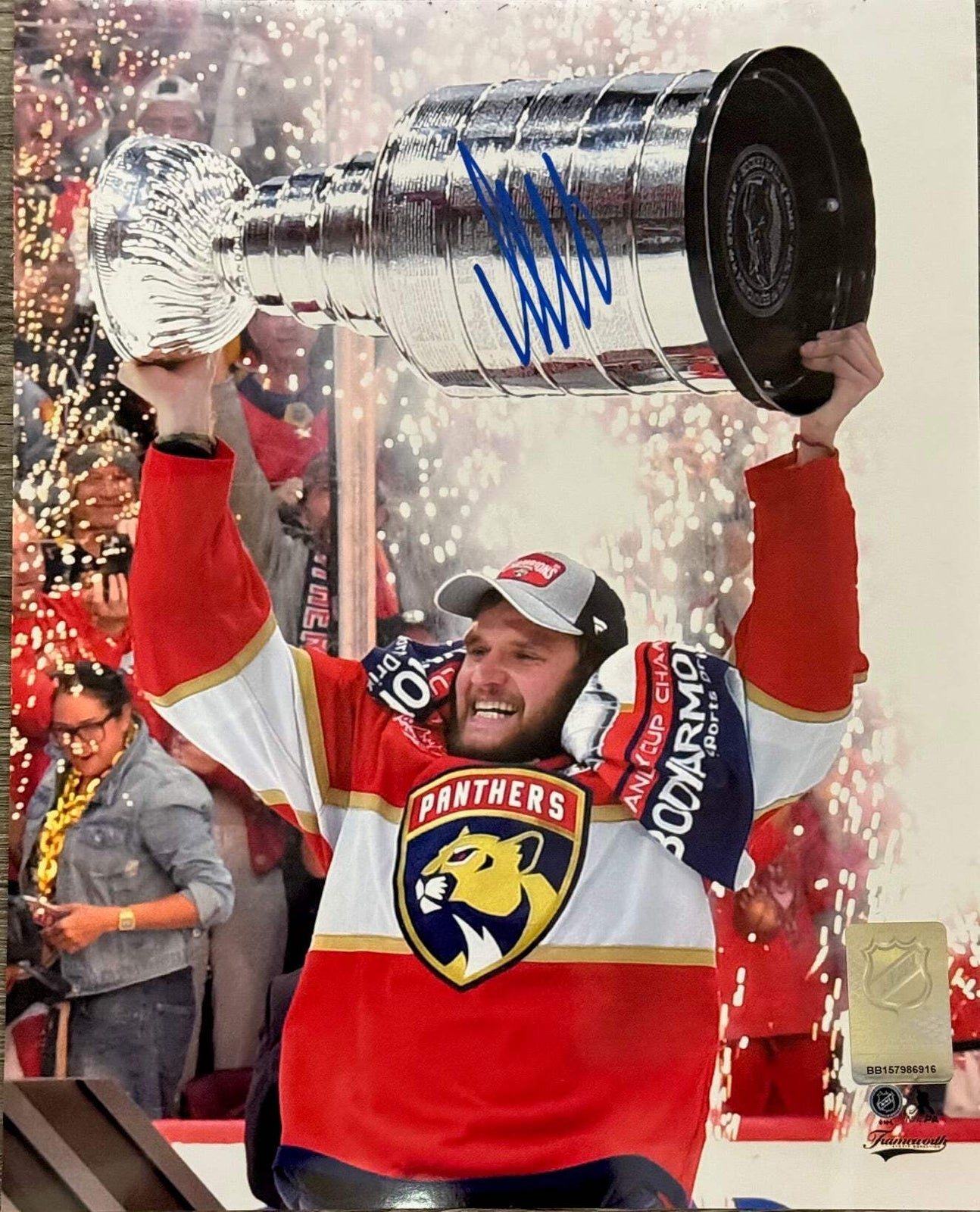 Aleksander Barkov Autographed Panthers 8X10 Raising Stanley Cup (Beckett Witness