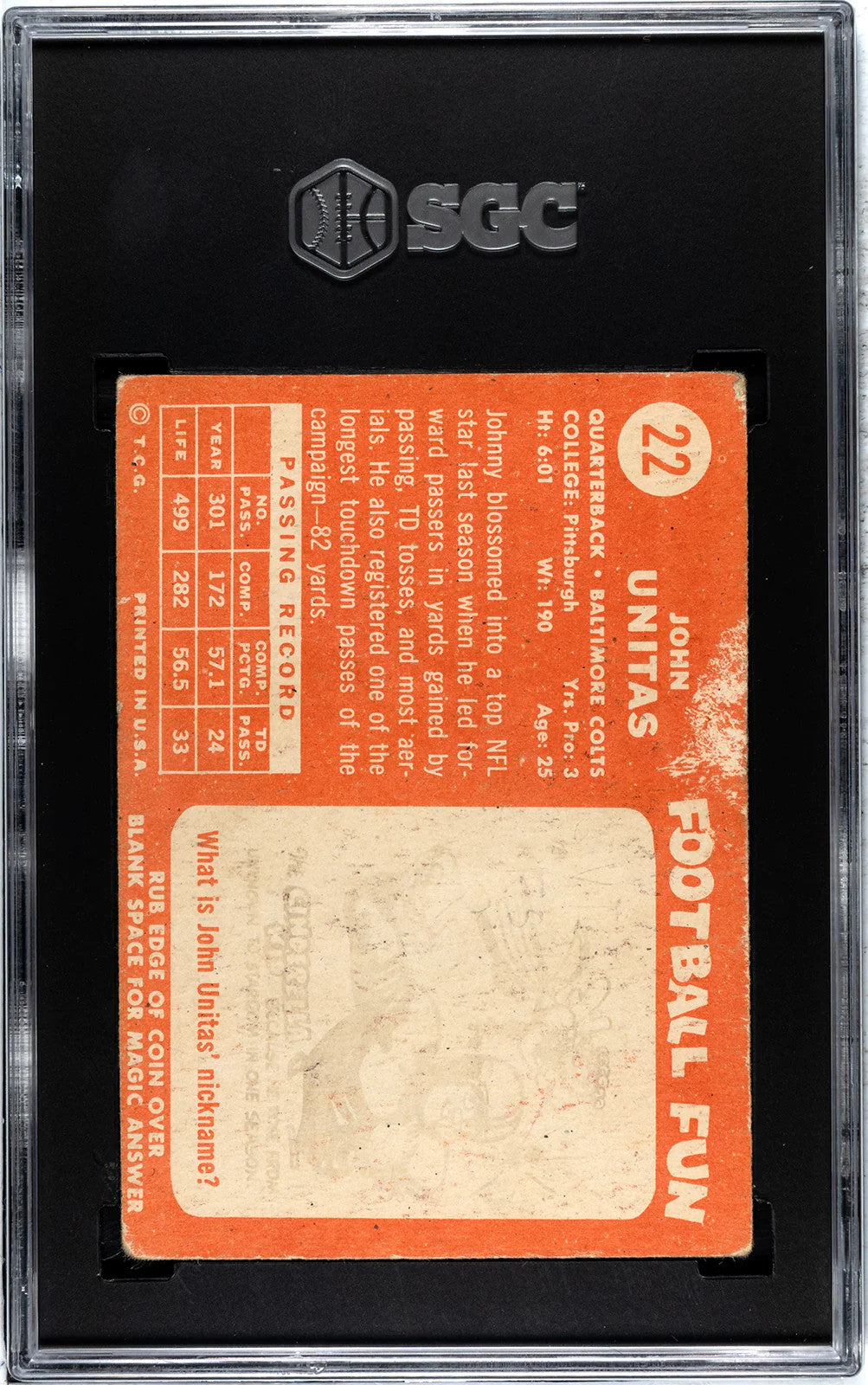 John Unitas 1958 Topps #22 Sgc 1.5