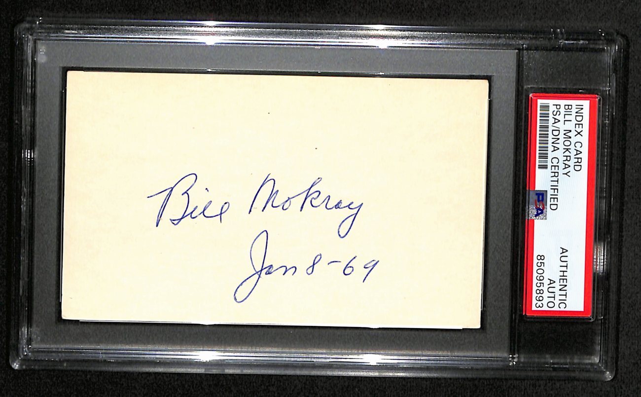 Bill Mokray Hof Signed 3X5 Index Card Boston