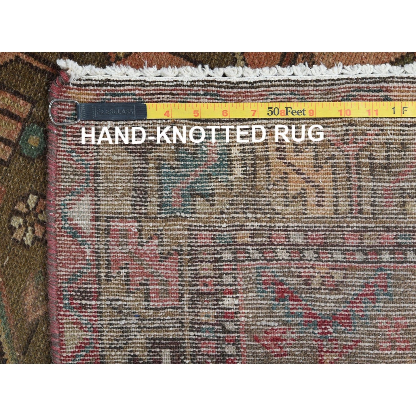3'7"X10'2" Brown Worn Wool Hand Knotted Vintage Farsian Wide Runner Rug