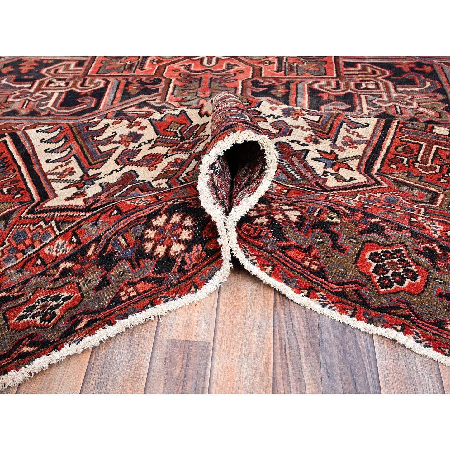 8'X12'2" Rosewood Red Wool Hand Knotted Antique Zoroastrian Heris Rug
