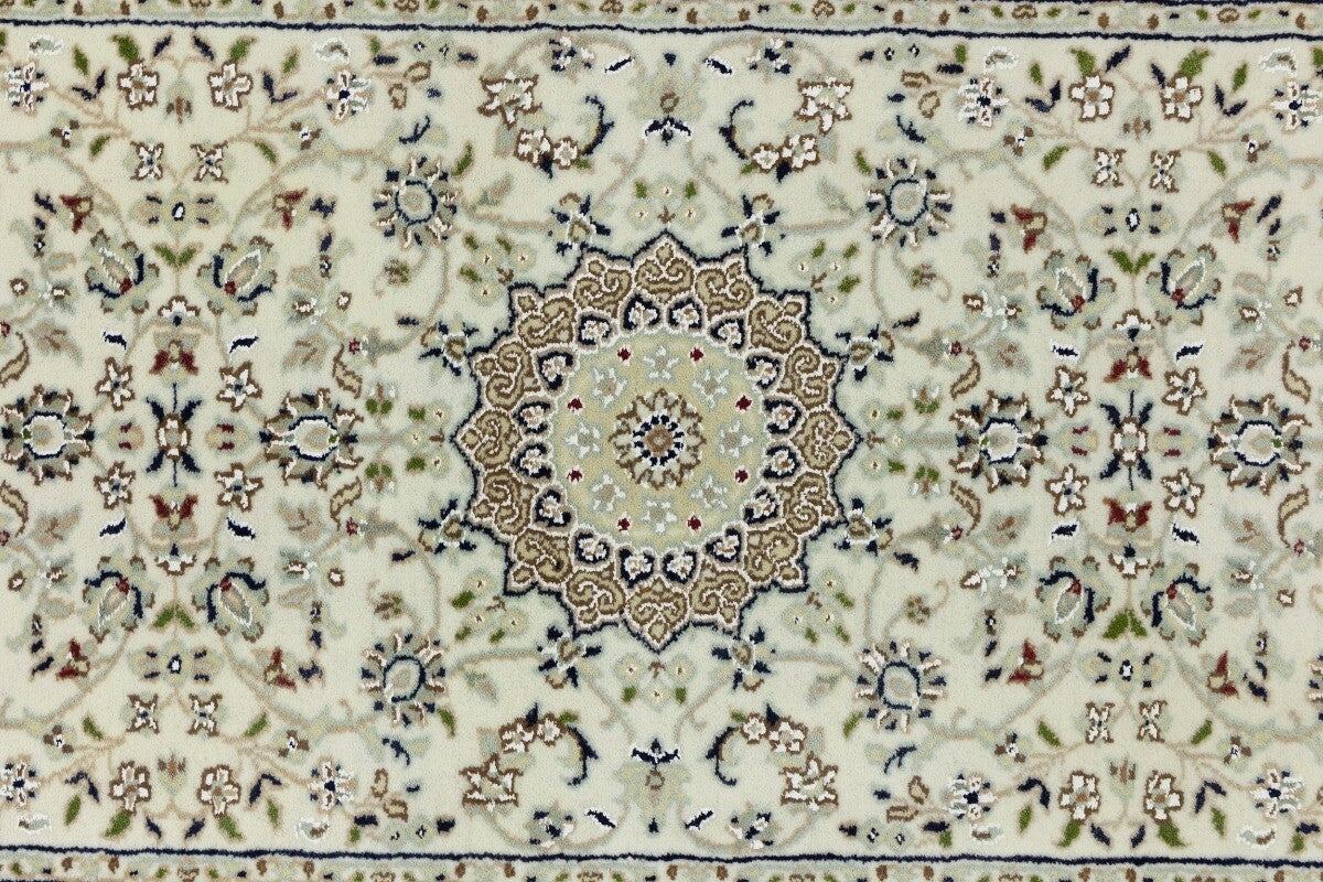 Handmade Indo-Nain Floral Medallion Runner Rug