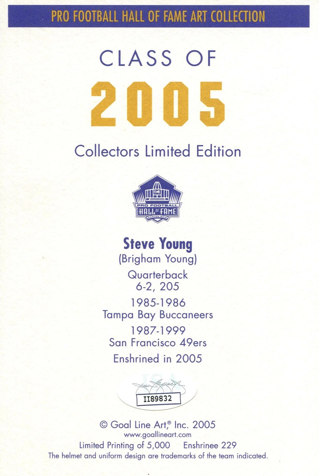Steve Young 1St Day Cover Envelope (Jsa)