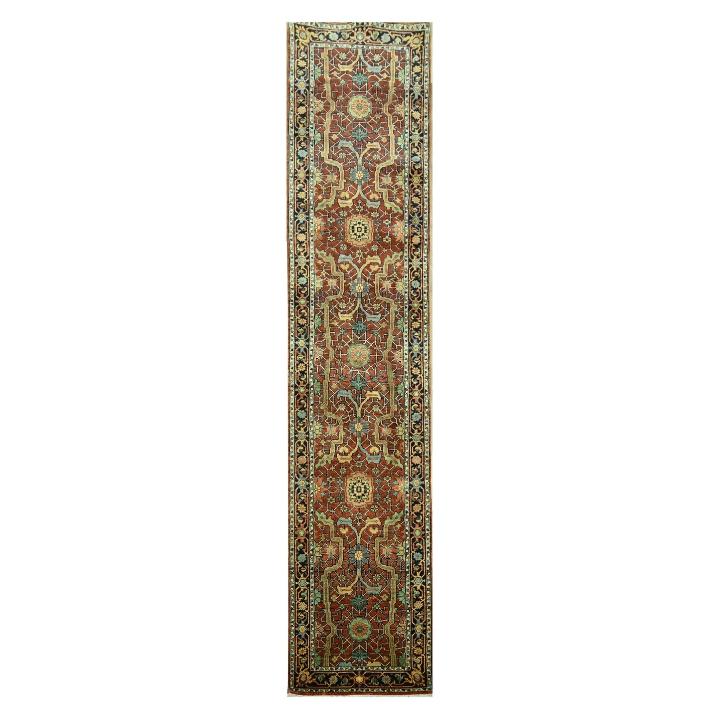 2'6"X12' Auburn Red Heris All Over Design Hand Knotted Wool Runner Rug