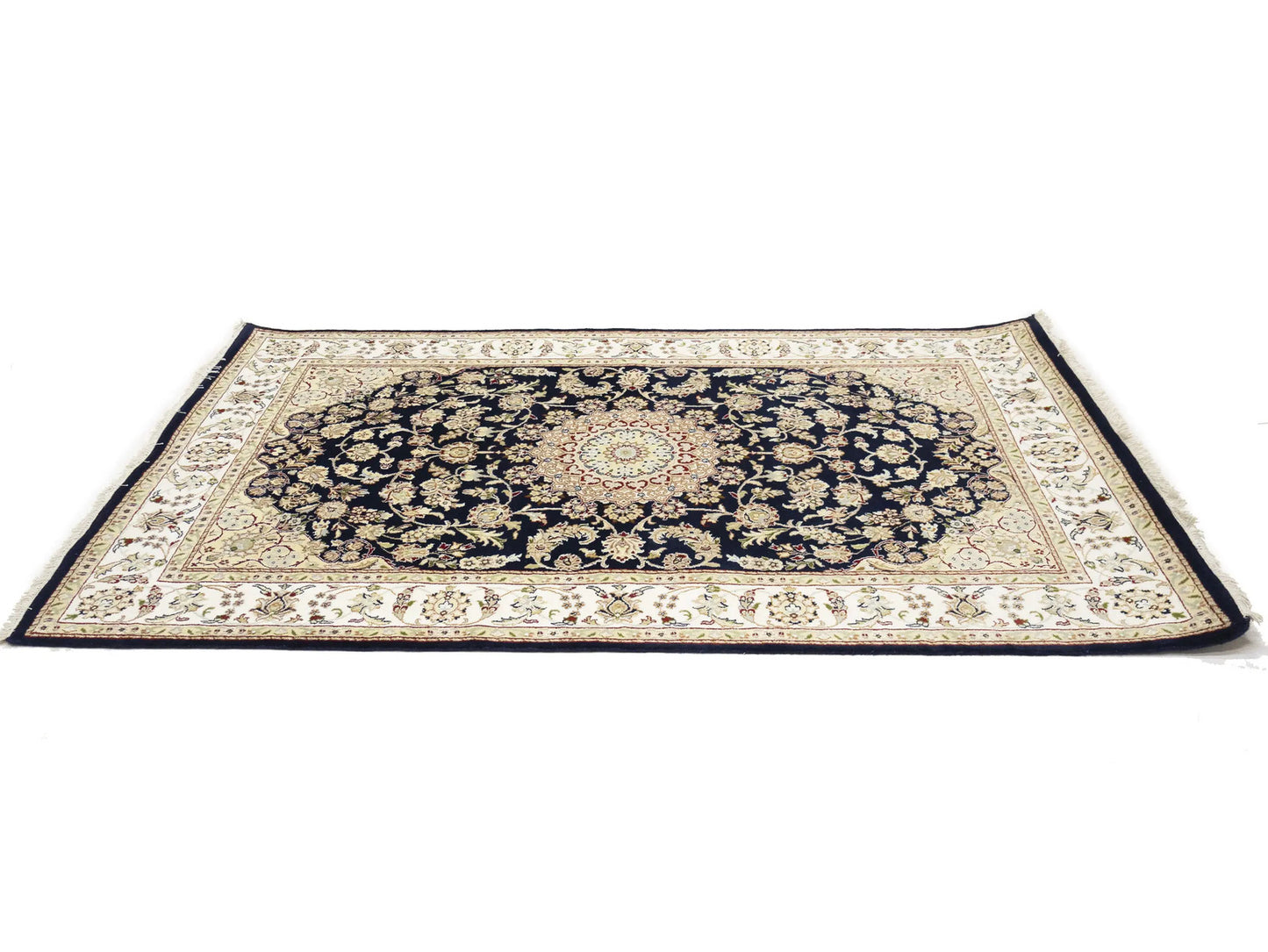 Indo-Nain Black Oriental Rug Floral Medallion
