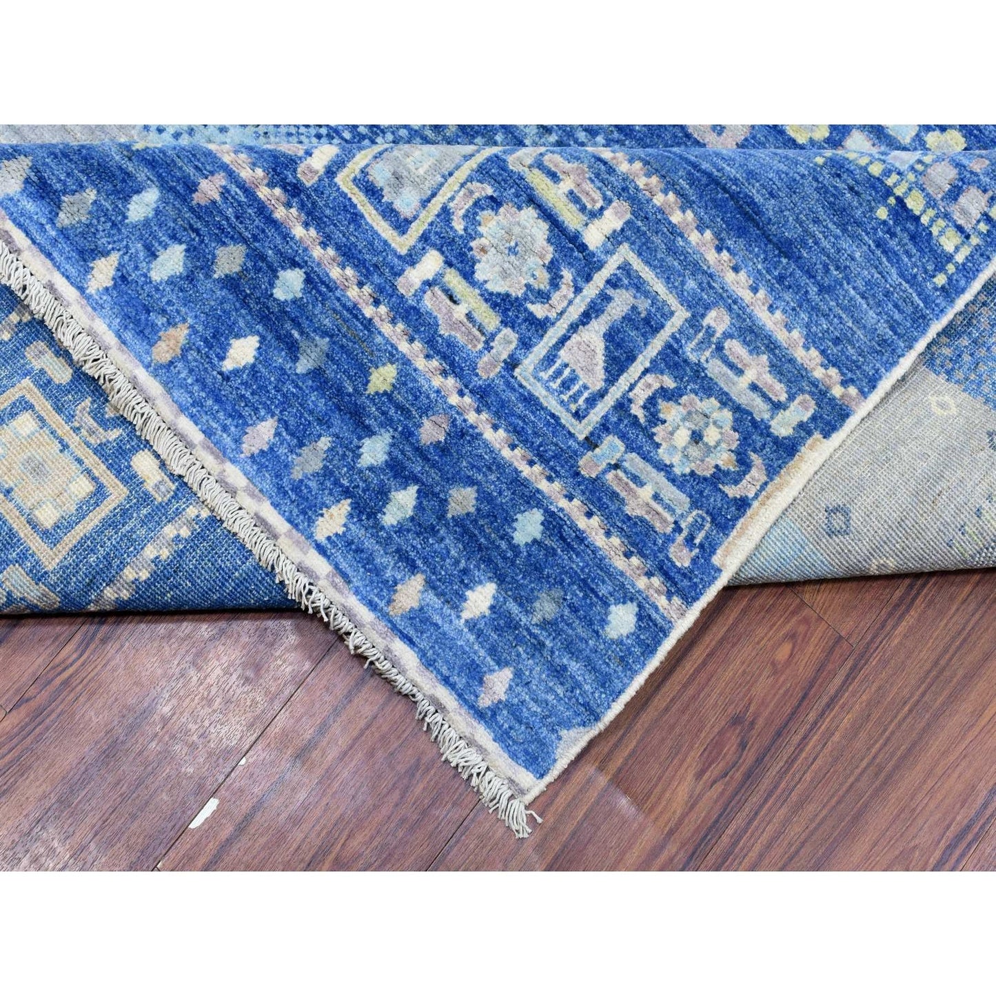 10'2"X13'7" Blue Afghan Kashkuli Gabbeh Pure Wool Hand Knotted Rug