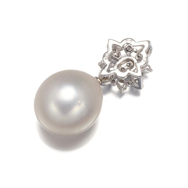 South Sea Pearl 12.8Mm Diamond 0.28Ct Milgrain Pendant 18K 750 White Gold