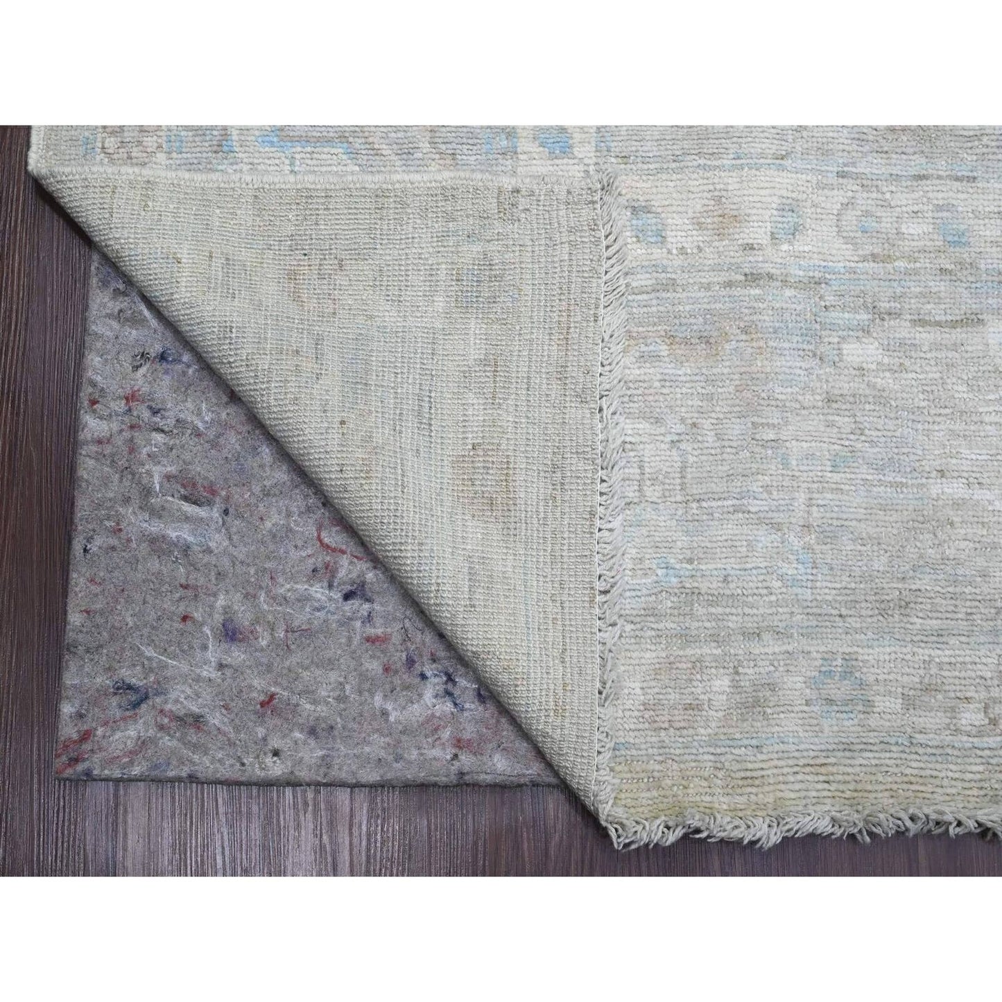 9'X11'10" Gray Afghan Angora Oushak Leaf Design Hand Knotted All Wool Rug