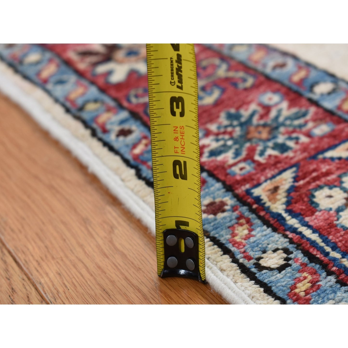 2'9"X8'7" Bone White Afghan Super Kazak Hand Knotted Pure Wool Runner Rug
