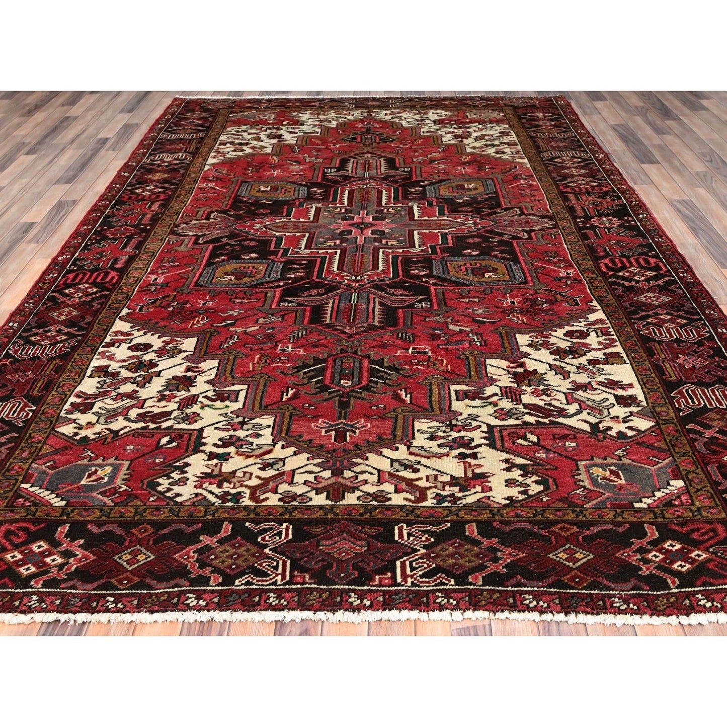 7'10"X11'5" Red Pure Wool Hand Knotted Antique Zoroastrian Heris Rug