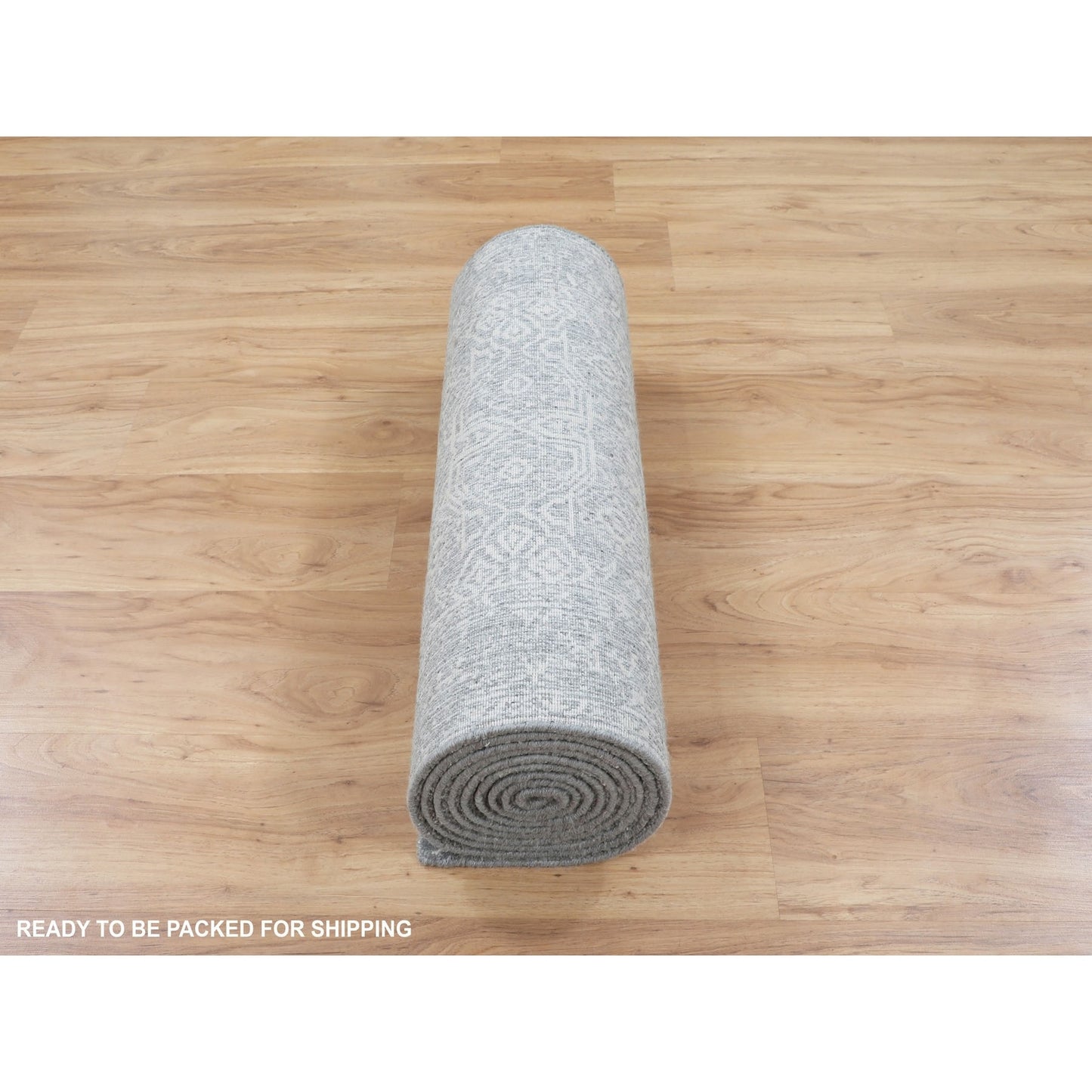 2'5"X12'2" Gray Fine Jacquard Hand Loomed Runner Wool And Art Silk Rug