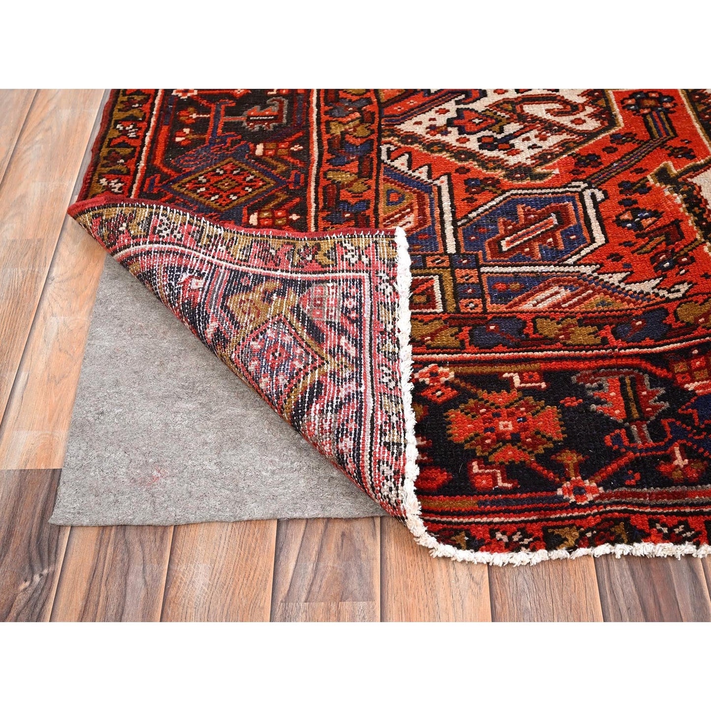 10'X13'2" Red Pure Wool Hand Knotted Semi Antique Zoroastrian Heris Rug