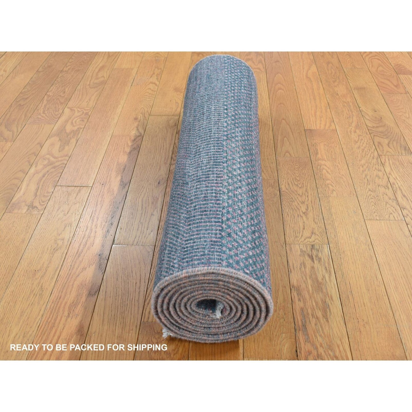 2'7"X8'10" Green Wool And Silk Grass Design Hand Knotted Runner Rug