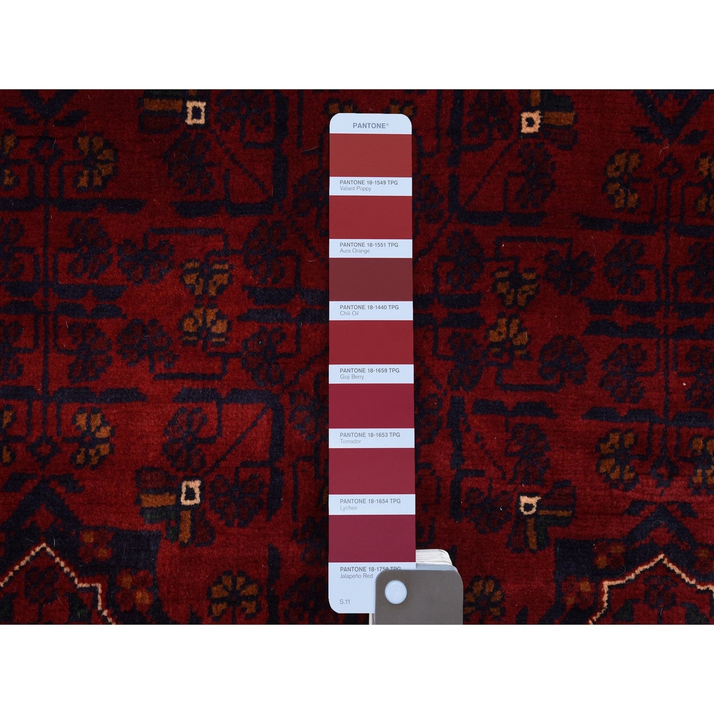 3'10"X5'9" Saturated Red Afghan Khamyab Hand Knotted Natural Wool Rug