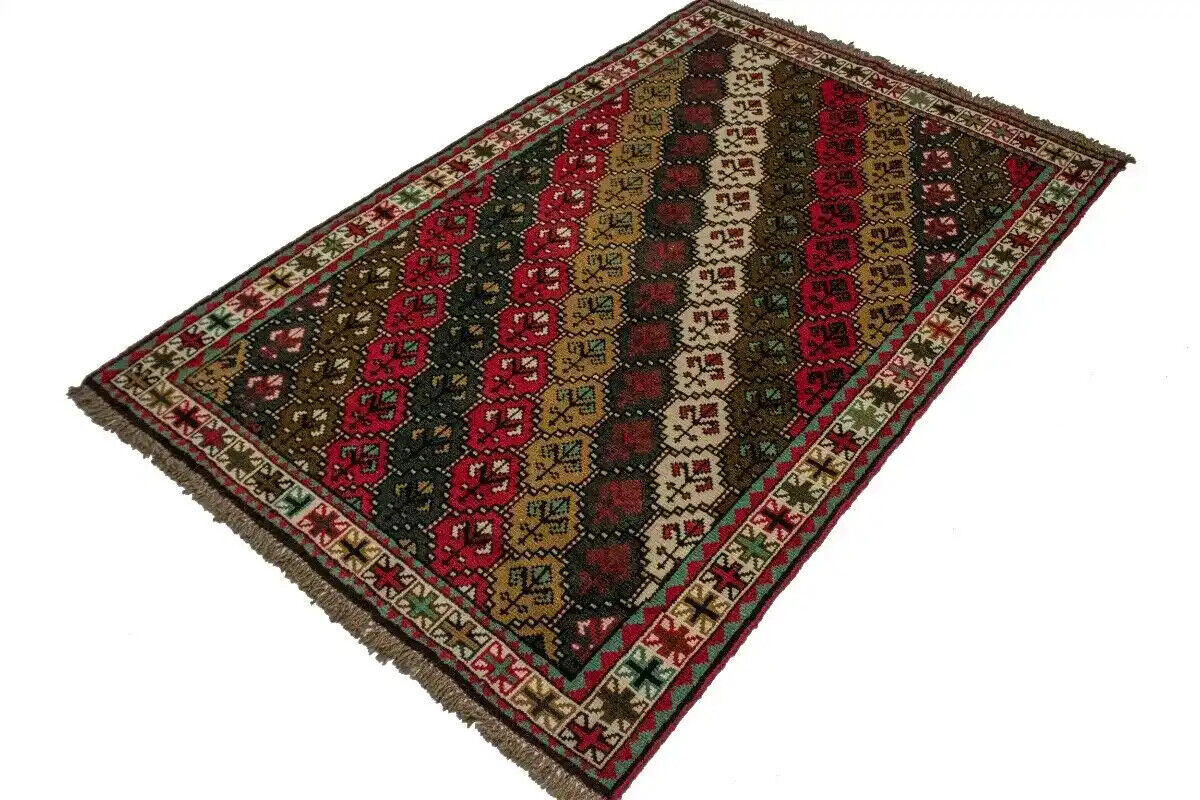 4X7 Ft Handmade Red Wool Rug Vintage Style Tribal