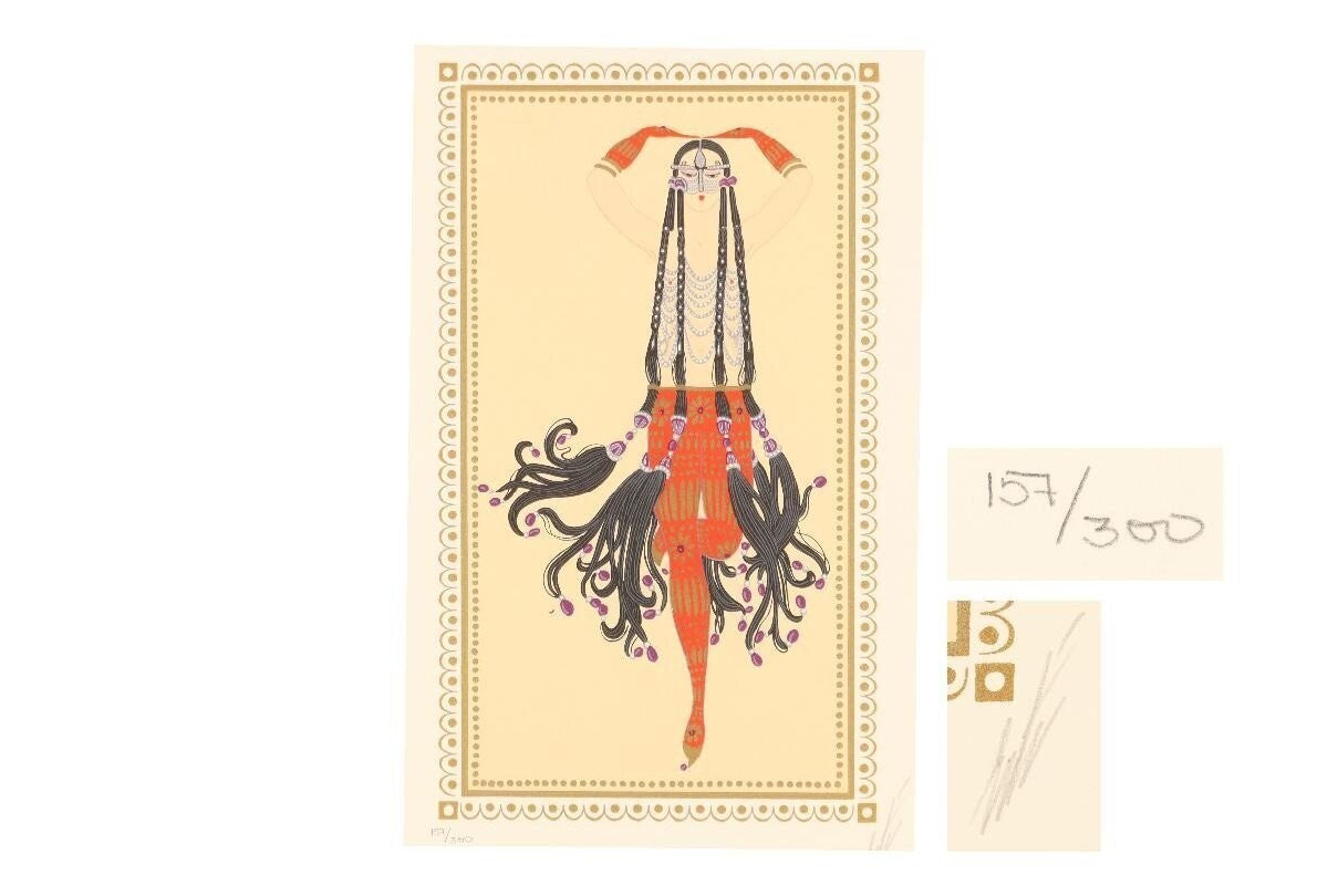 Erte "Scheherazade" Embossed Color Serigraph Silkscreen Hand Signed Framed