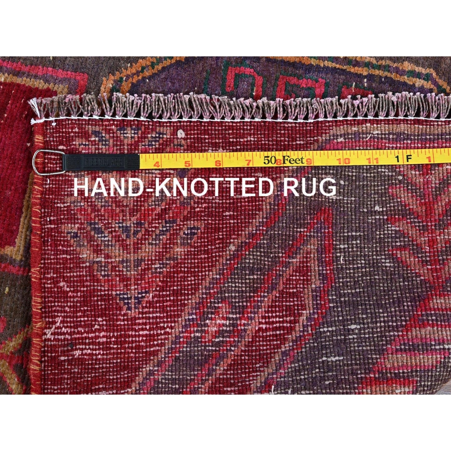 3'X7'7" Red Overdyed Vintage Northwest Zoroastrian Hand Knotted Runner Rug