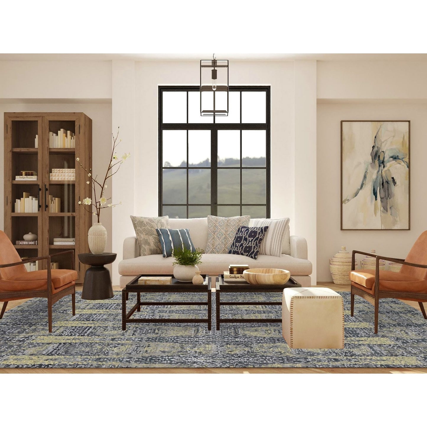 8'10"X11'9" Yellow Wool And Silk Transitional Design Hand Knotted Rug