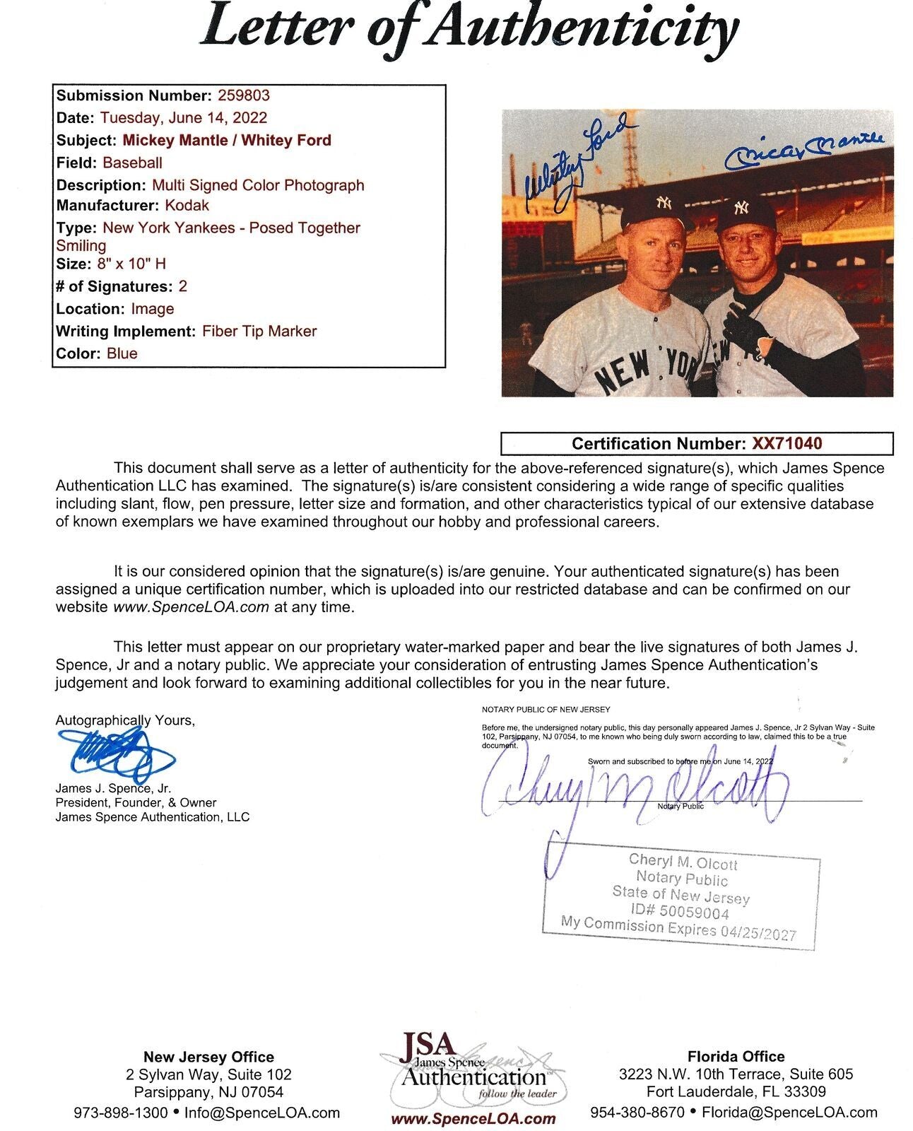 Mickey Mantle/Whitey Ford Hof Dual-Autographed