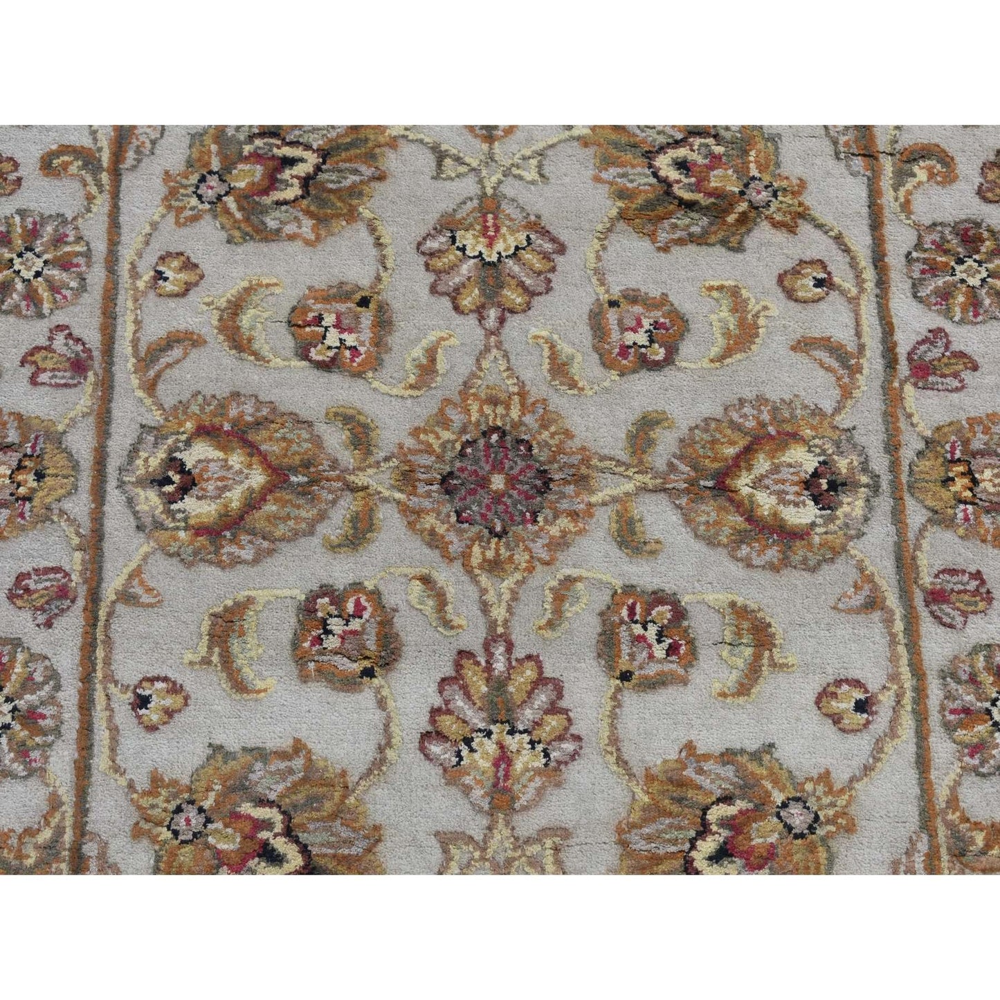 2'7"X16' Bone White Wool And Silk Rajasthan Hand Knotted Xl Runner Rug