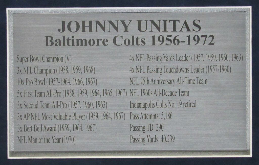 Johnny Unitas Colts Hof Signed 3X5 Index Photo