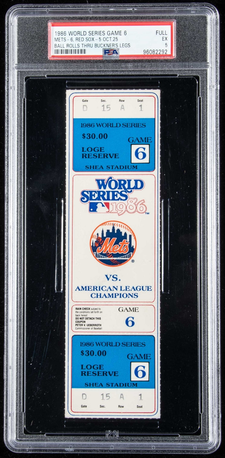 1986 World Series Game 6 Full Ticket Mets V Red