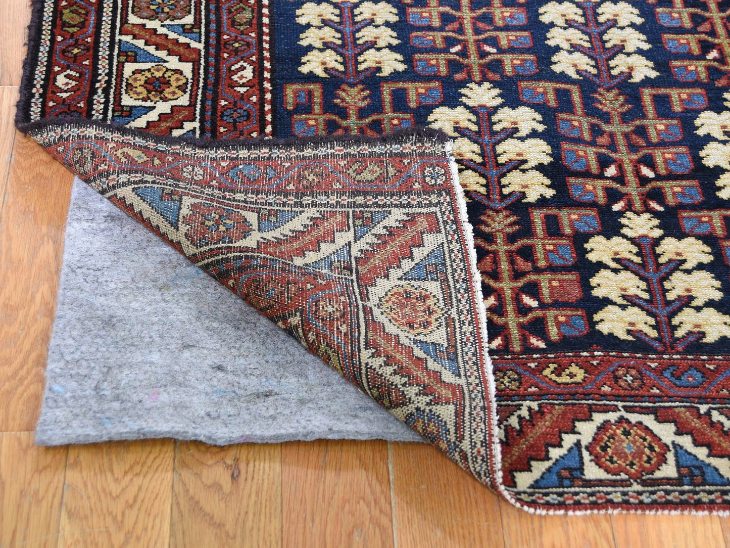 4'4"X5'9" Navy Antique Farsian Heris With Tree Design Hand-Knotted Rug