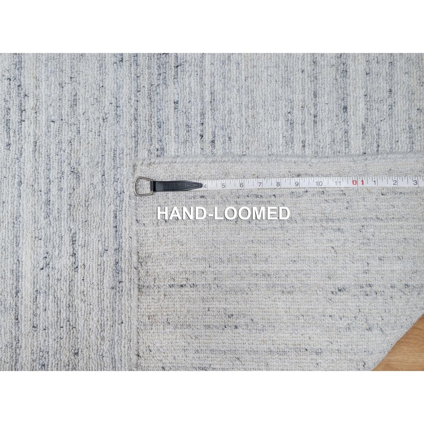 2'7"X8' Ice Gray Modern Striae Design Natural Wool Hand Loomed Runner Rug