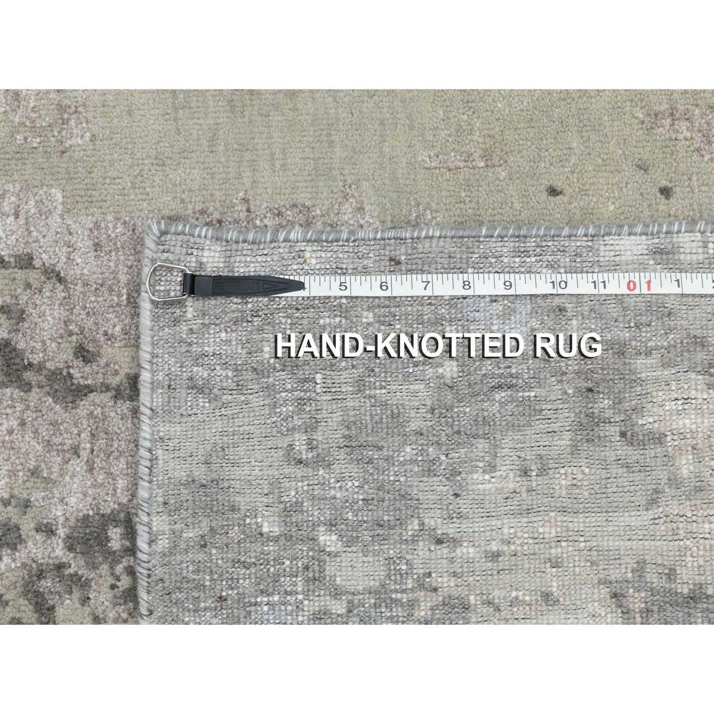 2'8"X10' Gray Abstract Design Wool And Silk Runner Hand Knotted Rug