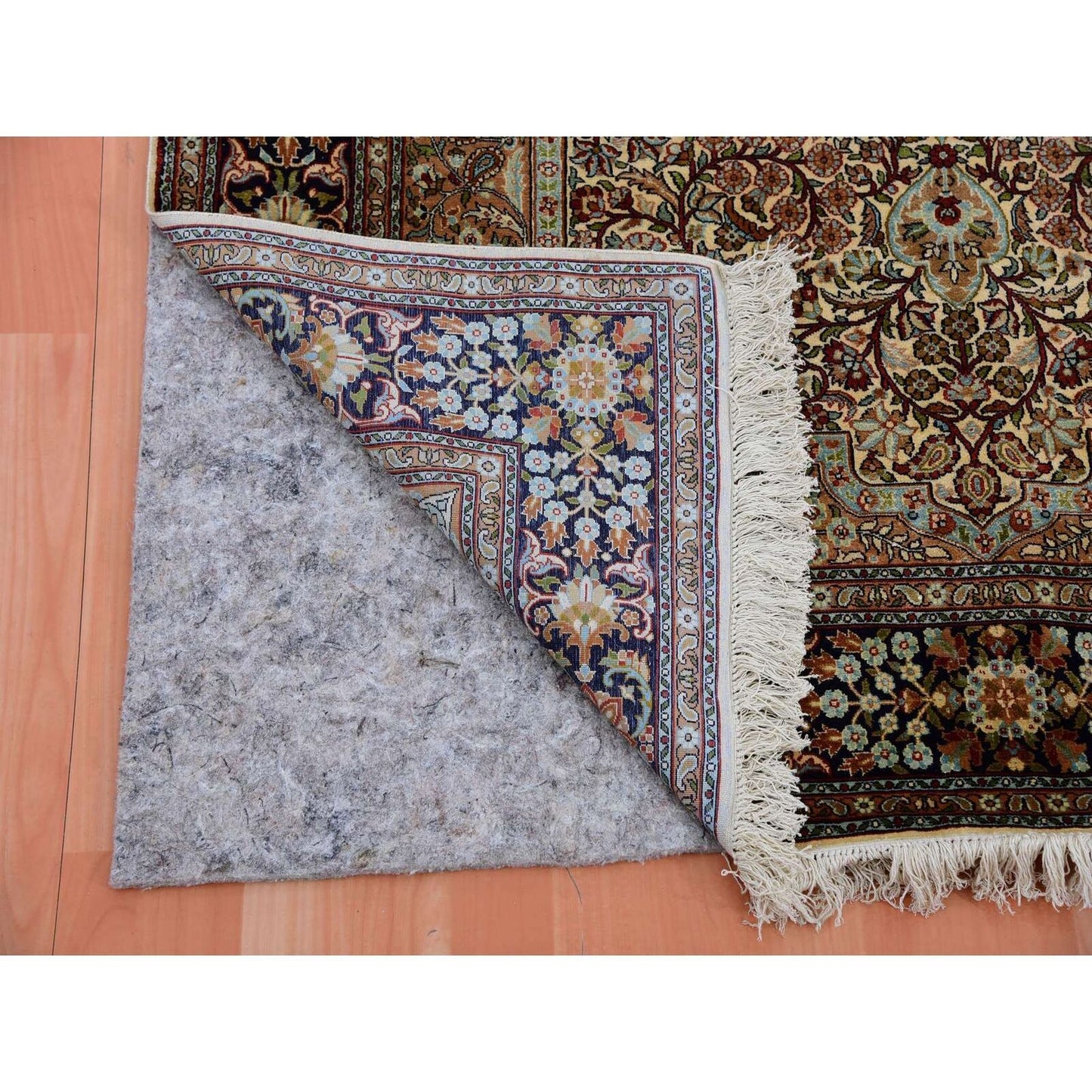 4'1"X6'1" Tobacco Brown Hand Knotted 100% Silk 400 Kpsi Oriental Rug