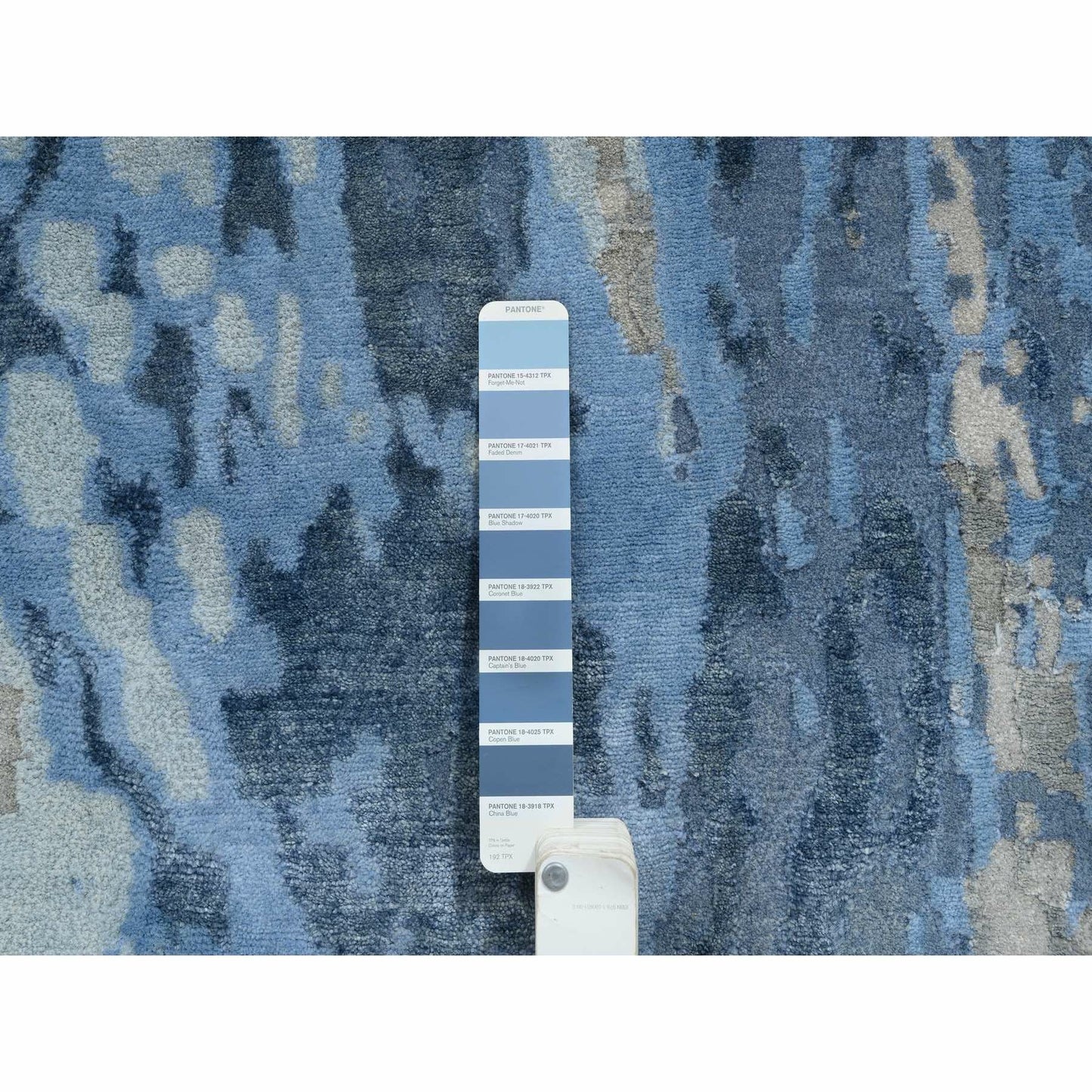 4'2"X11'9" Blue Modern Design Wool And Silk Hand Knotted Wide Runner Rug
