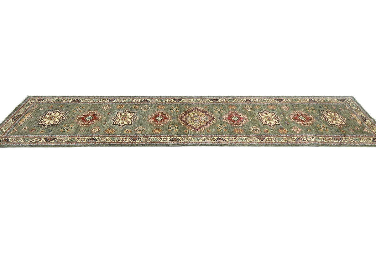 Kazak Oriental Runner Rug Geometric Design