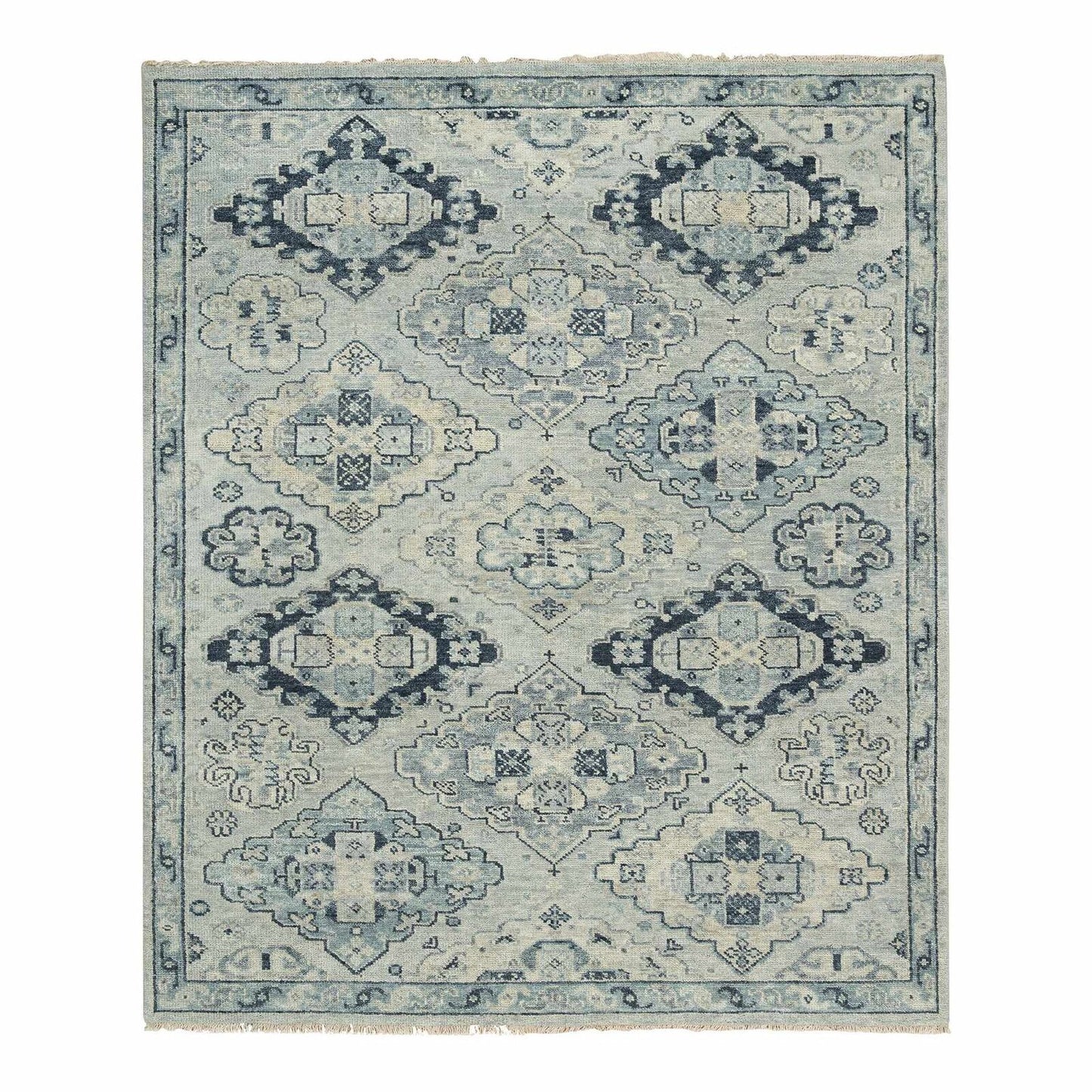 8'X10' Silver Gray Hand Knotted Anatolian Design Pure Wool Rug