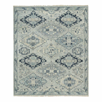 8'X10' Silver Gray Hand Knotted Anatolian Design Pure Wool Rug