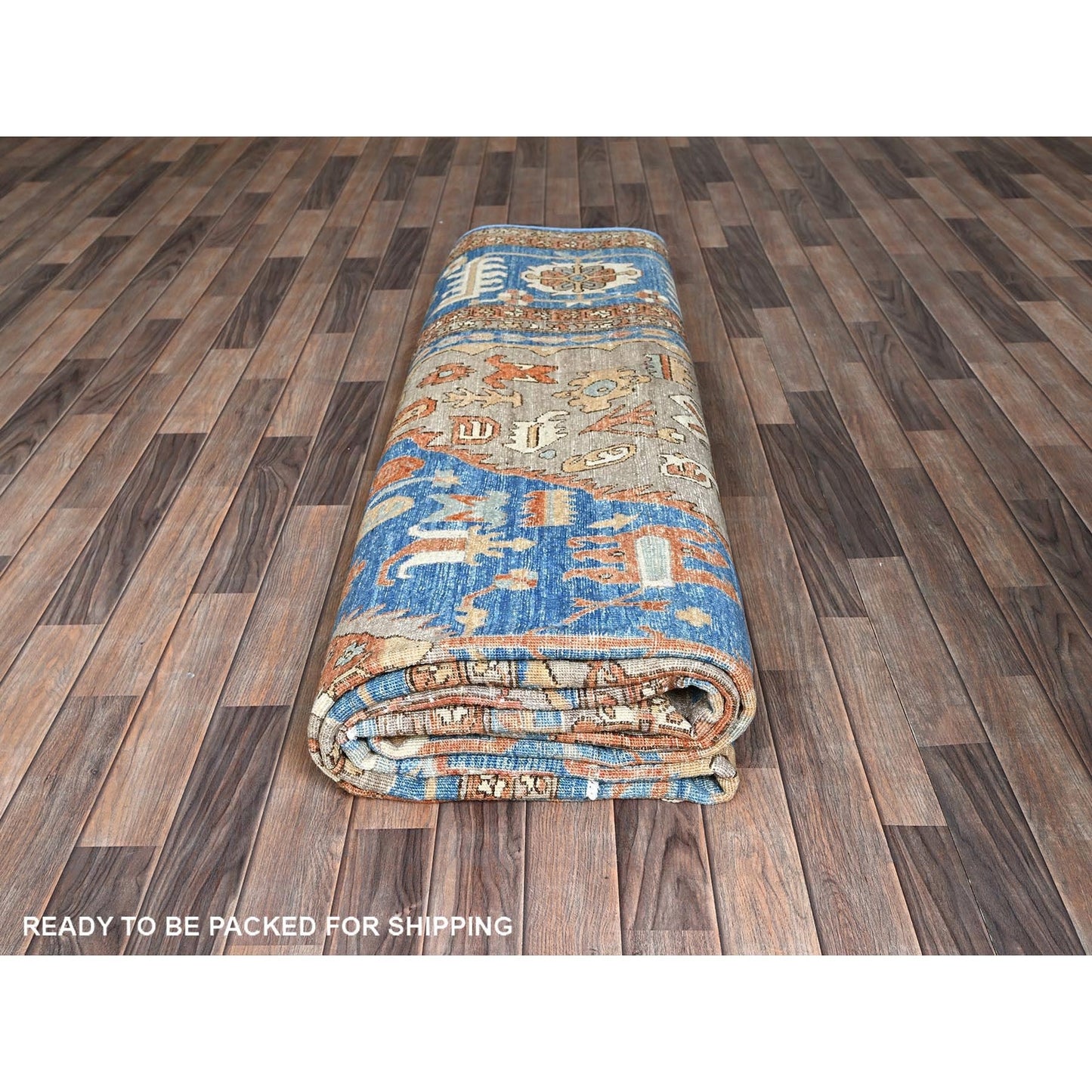 9'10"X13'8" Brown Peshawar Heris Hand Knotted Soft High Mountain Wool Rug