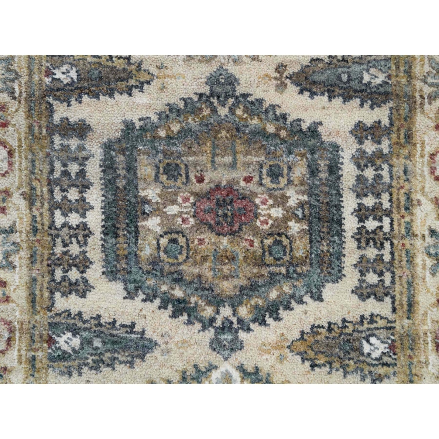 2'7"X21'7" Floral White Wool Hand Knotted Reimagined Viss Xl Runner Rug