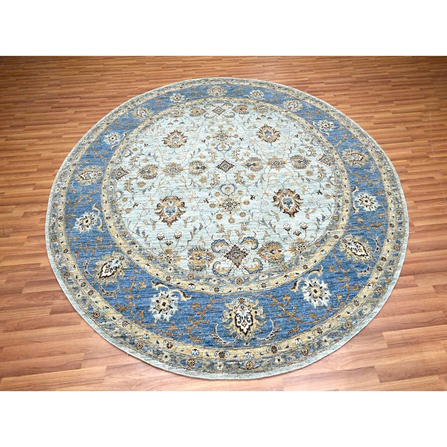 9'X9' Blue Agra Shah Abbas Flower Design Pure Wool Hand Knotted Round Rug