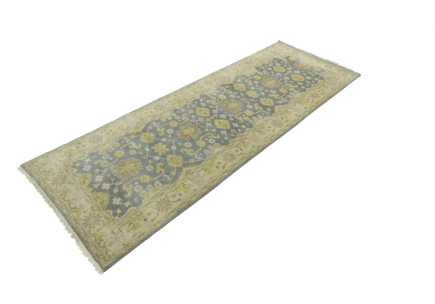 4X12 Ft Muted Gray Floral Oushak Chobi Runner Rug