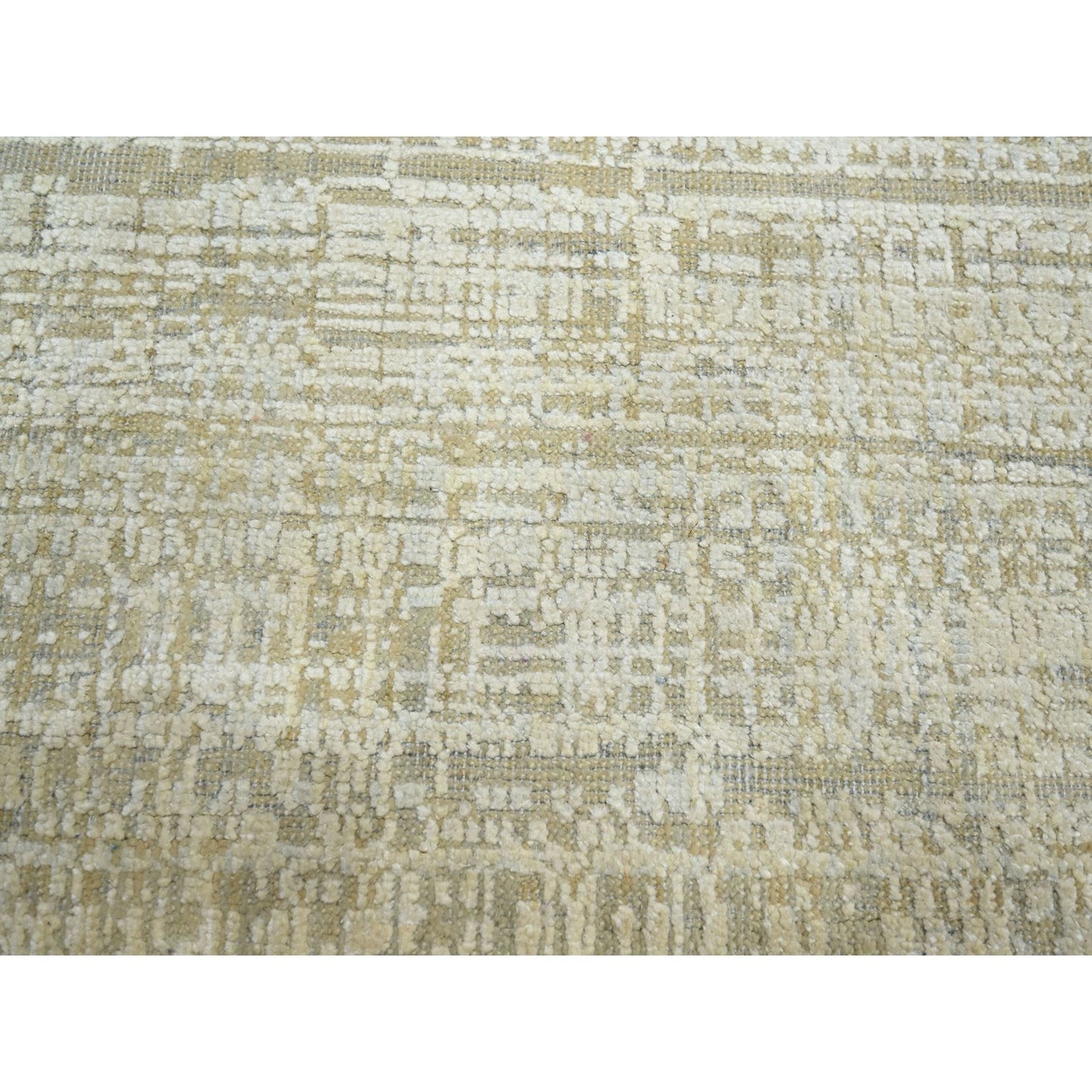 9'X12'4" Ivory Gradation Design Textured Wool & Silk Hand Knotted Rug